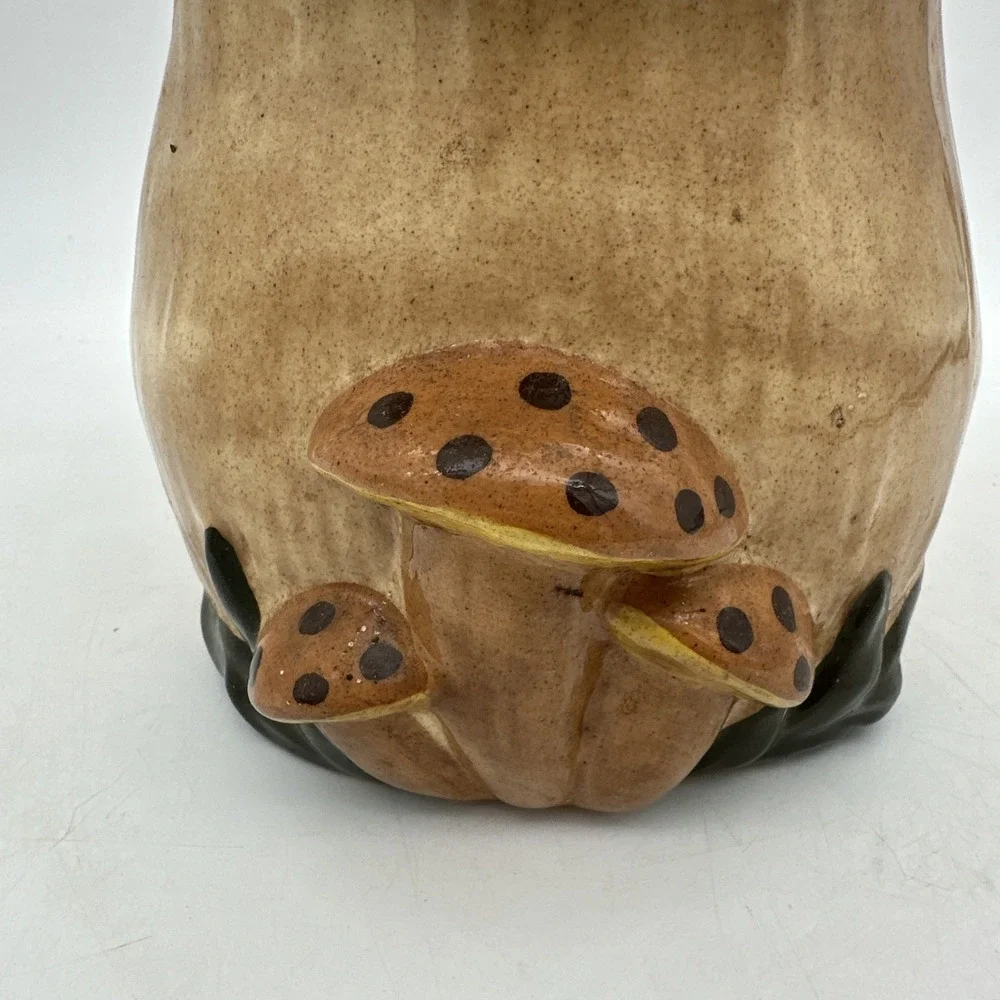 Vintage Medium Mushroom Canister Cookie Jar Ceramic 1970s Kitchen w/ Lid 9.5